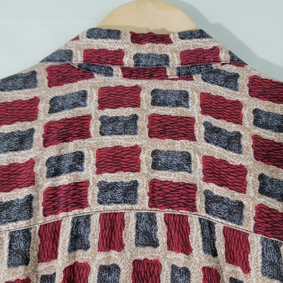 Retro Threads Red/Blue Color Block Button Front Shirt Sz XL Short Sleeve Lyocell - Picture 7 of 12